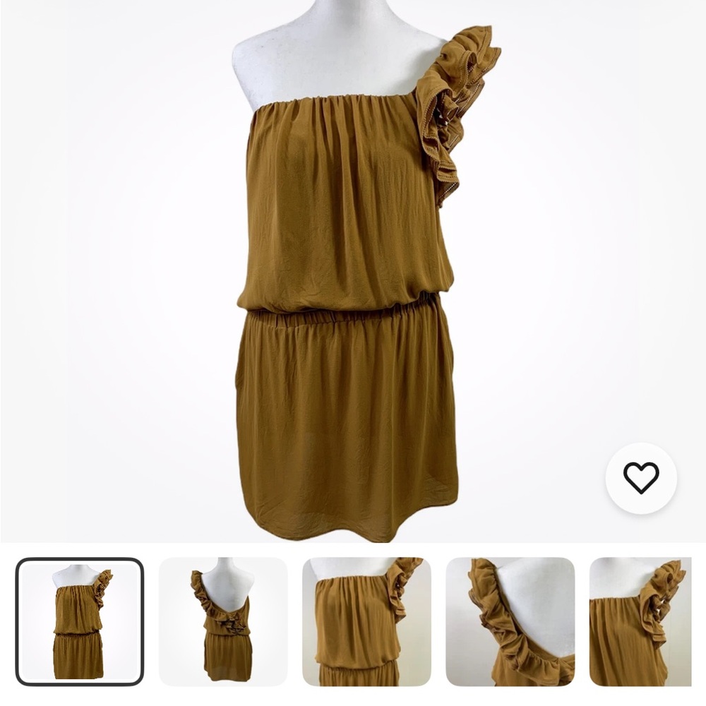 Dsquared2 Ruffled One-Shoulder Dress in Mustard Size 40 NWT 100% Silk